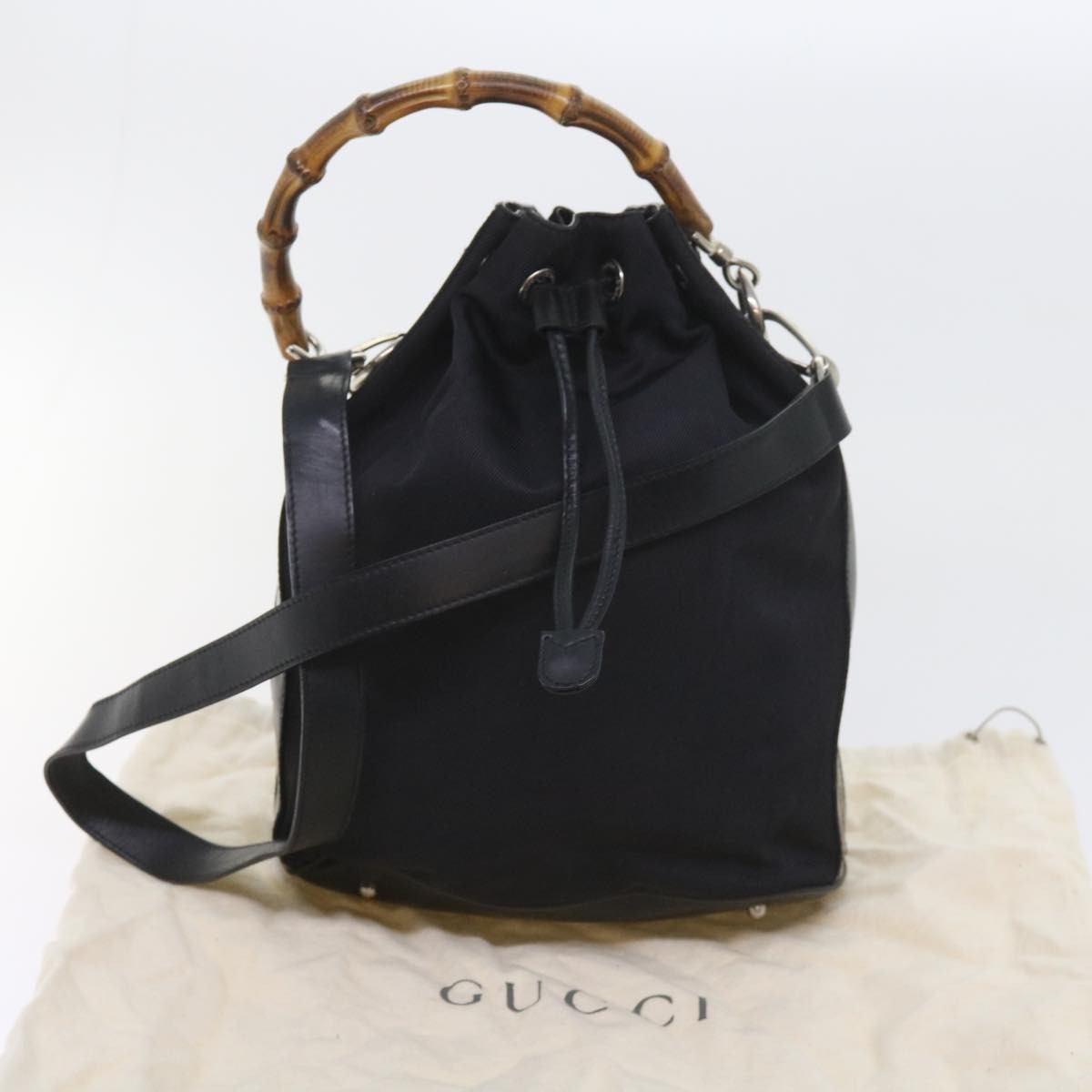 Gucci Vintage Bamboo Shoulder Bag Nylon, BLACK, NYLON, Shoulder bag