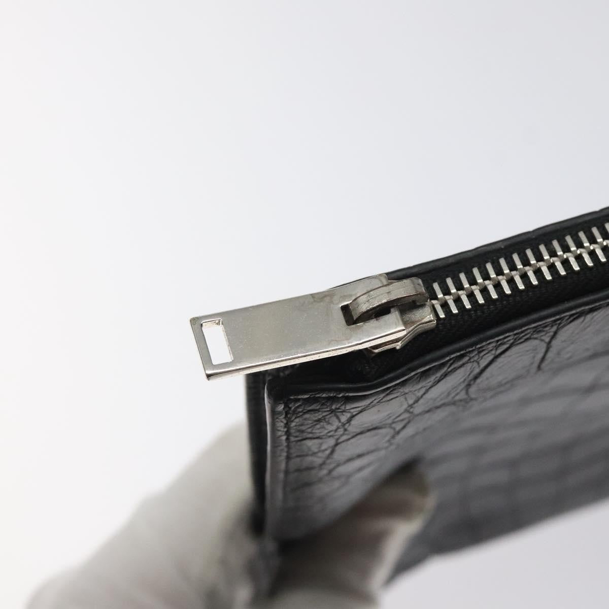 Saint Laurent Zip Pouch Crocodile Embossed Leather, BLACK, LEATHER, Clutche & pouche