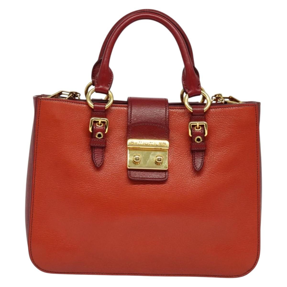 Miu Miu Madras Convertible Lock Tote Leather, RED, LEATHER, Handbag