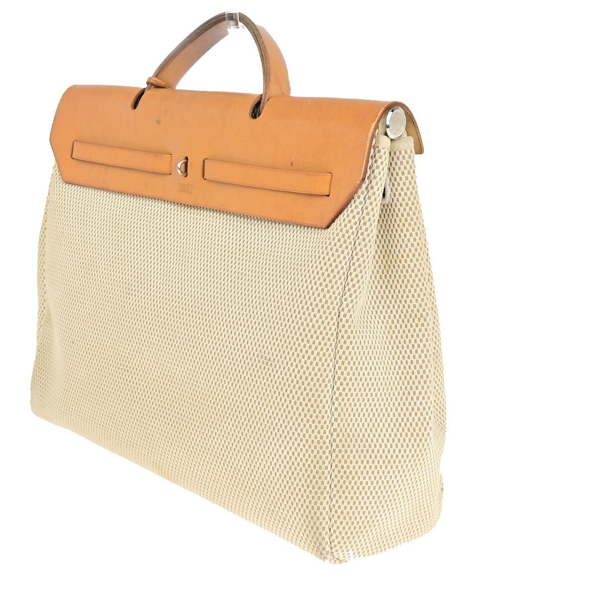 Hermes Herbag Zip Leather and Toile, BROWN, CANVAS, Travel bag