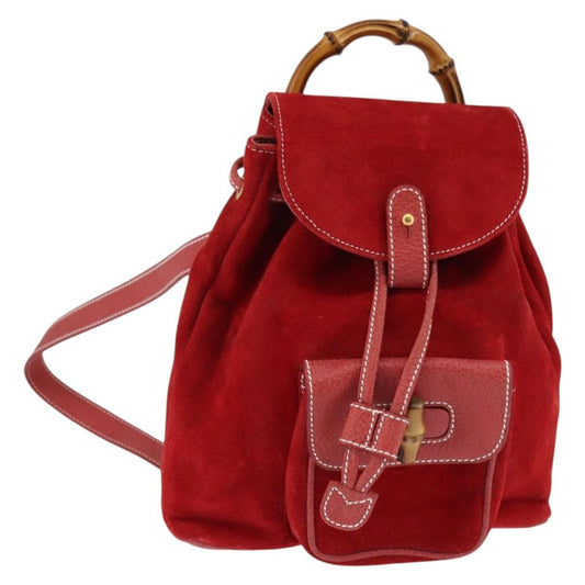 Gucci Vintage Bamboo Backpack Suede, RED, SUEDE, Backpack