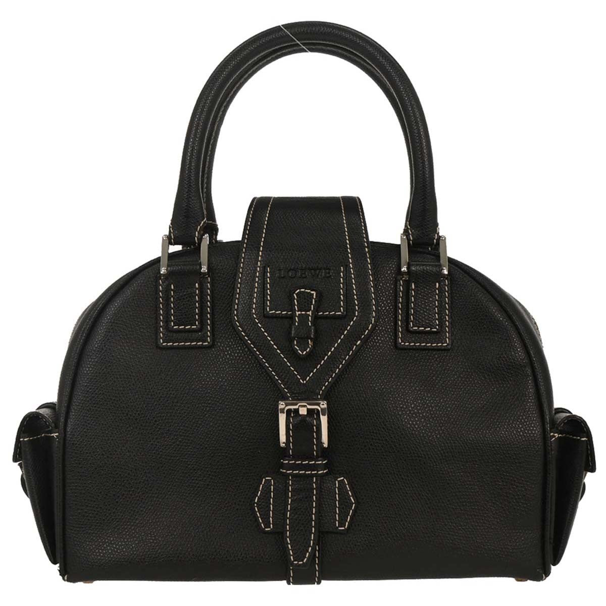 Loewe Senda Bowling Leather, BLACK, LEATHER, Handbag