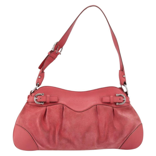 Salvatore Ferragamo Gancini Shoulder Bag Suede, PINK, SUEDE, Shoulder bag