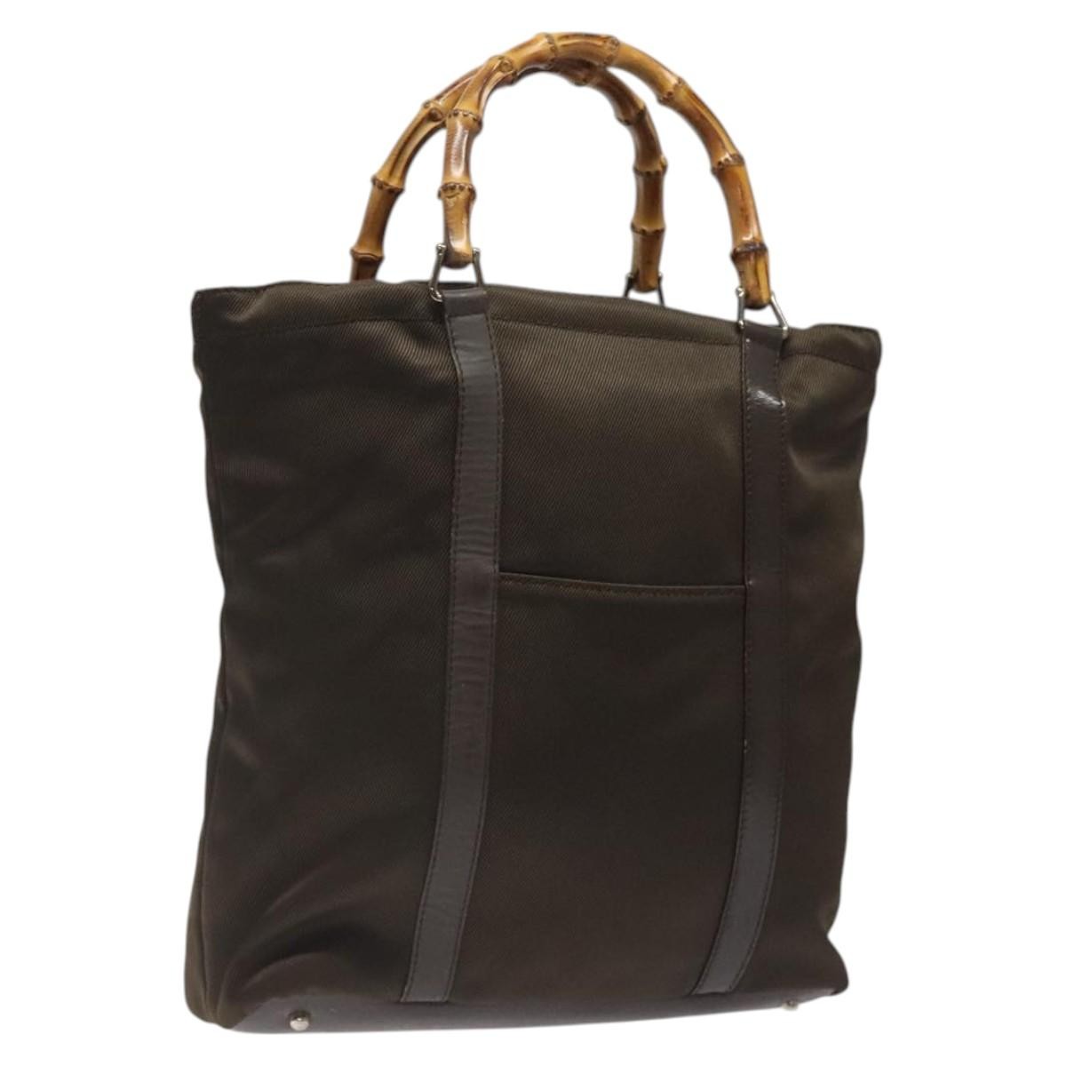 Gucci Vintage Bamboo Handle Tote Nylon, BROWN, NYLON, Tote bag