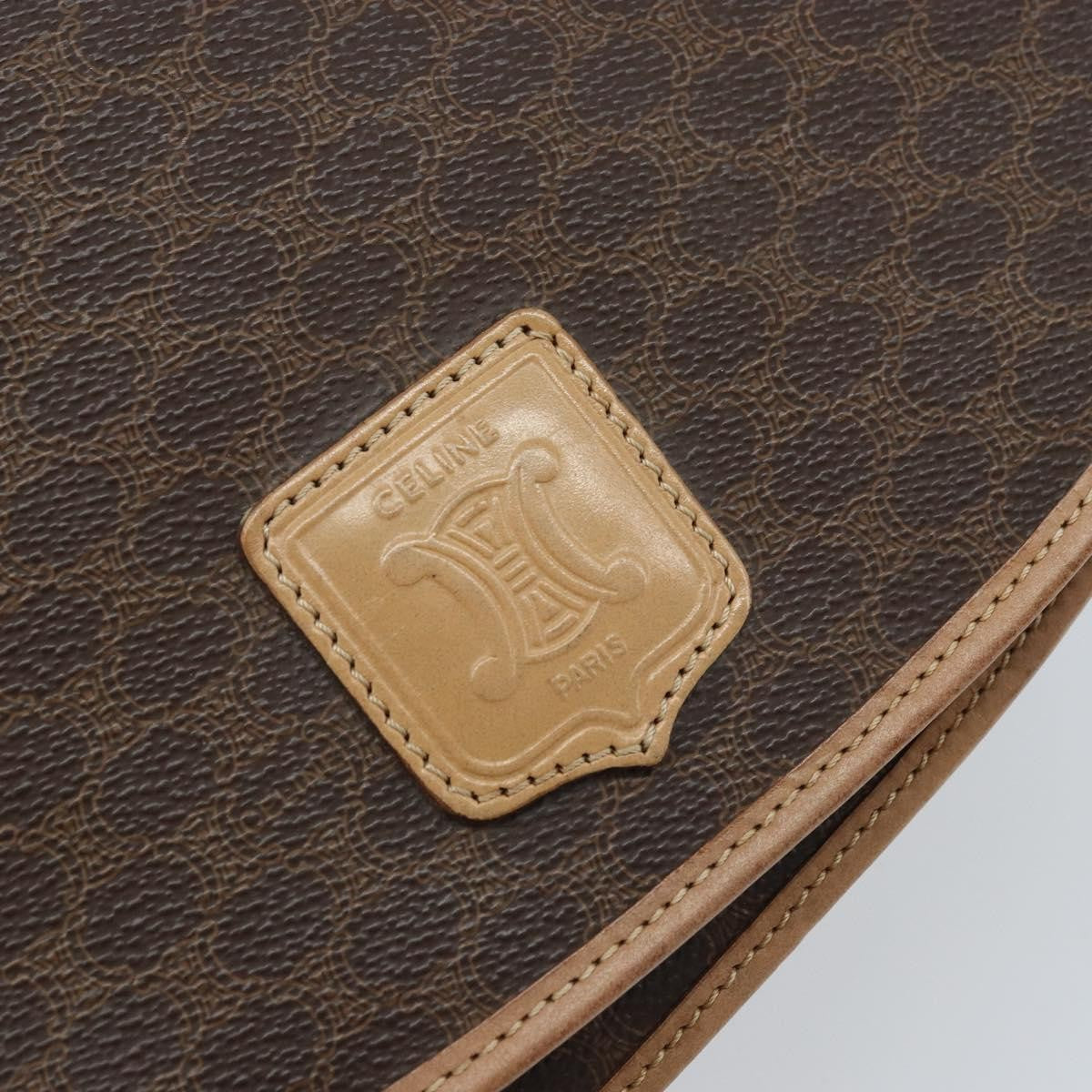 Celine Vintage Macadam Shoulder Bag Canvas and Leather, Brown, Canvas, Shoulder Bag