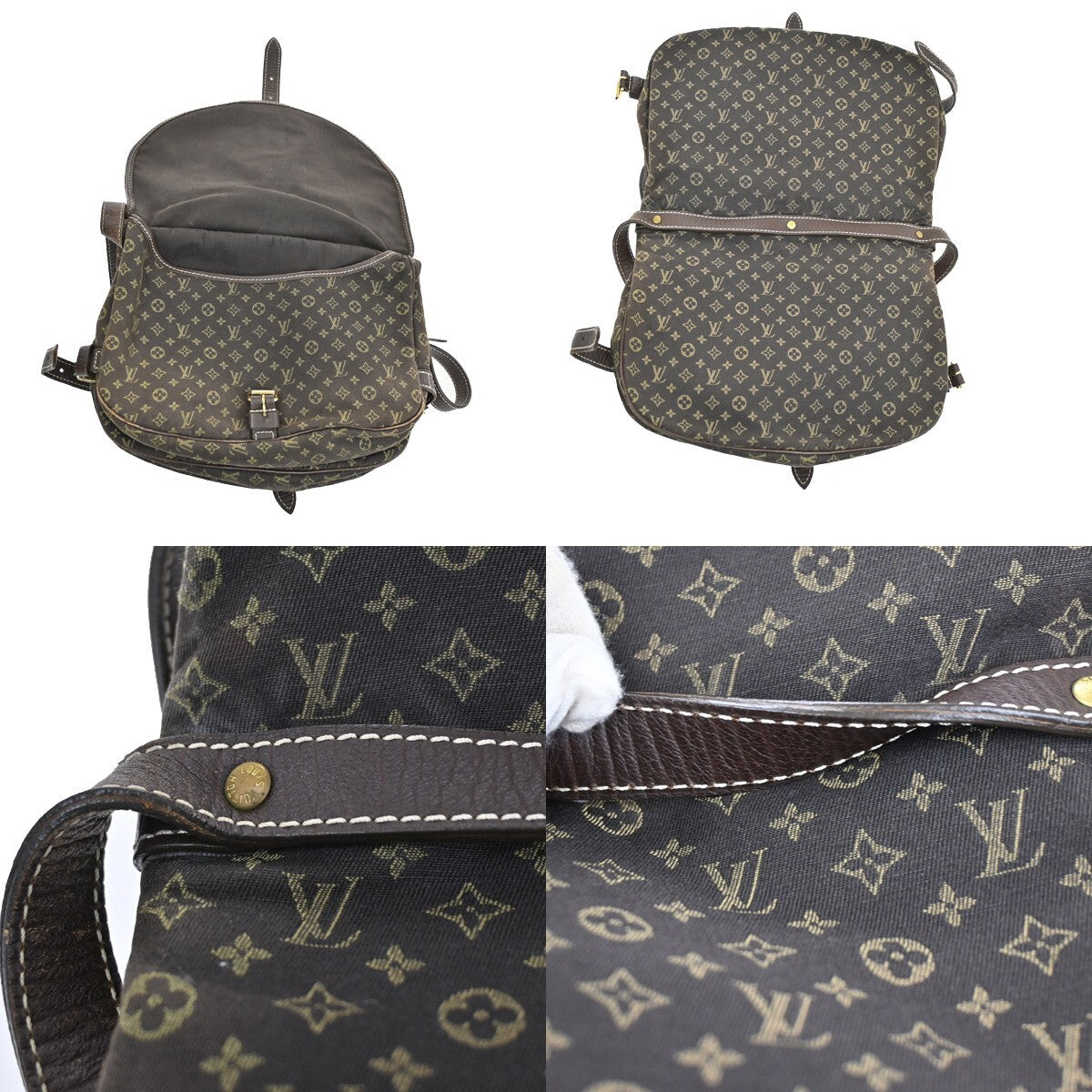 Louis Vuitton Saumur Handbag Mini Lin, BROWN, CANVAS, Handbag