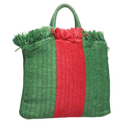 Gucci Cestino Tote Woven Raffia, GREEN, WICKER, Tote bag
