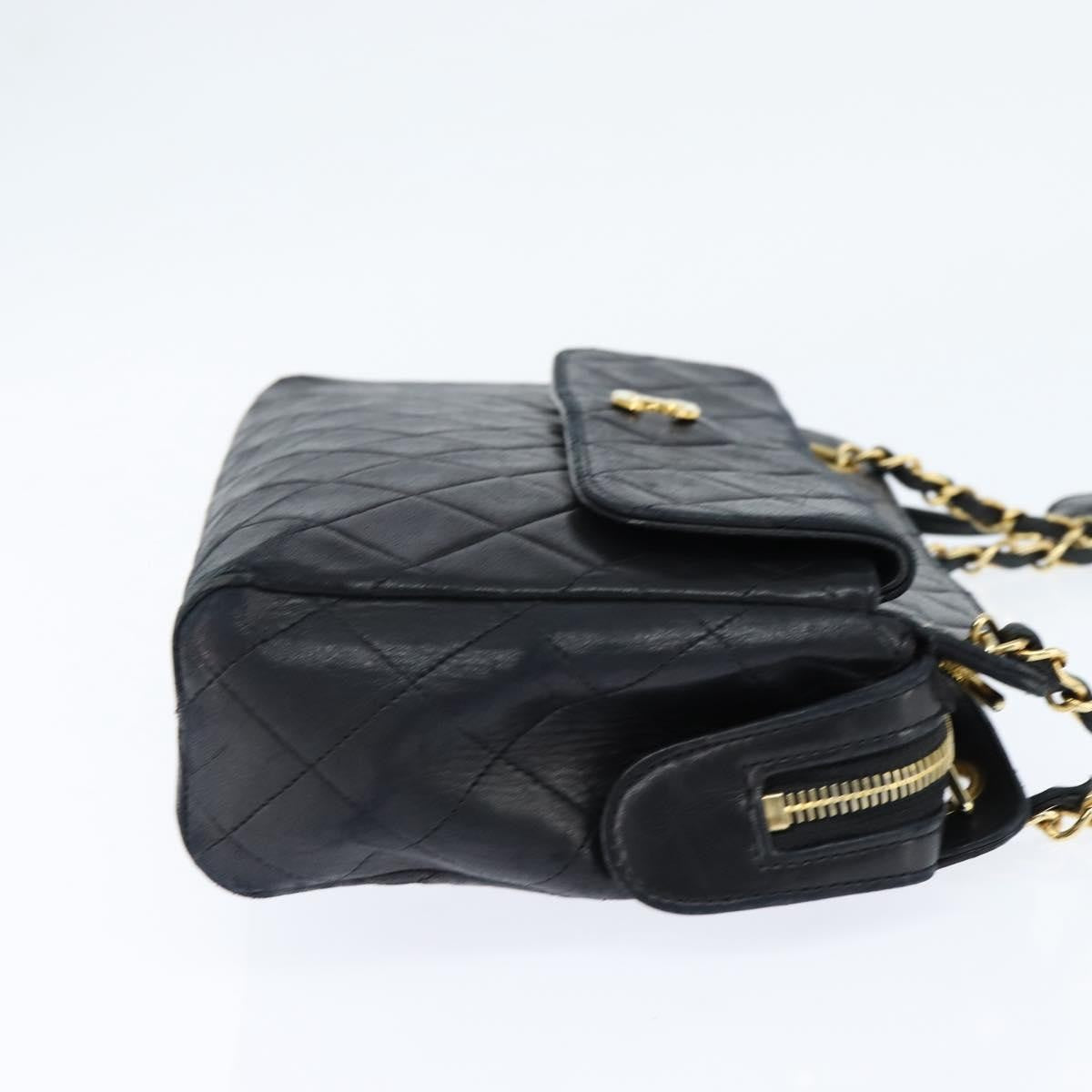 Chanel Vintage Front Pocket Shoulder Bag Quilted Lambskin, BLACK, LEATHER, Shoulder bag