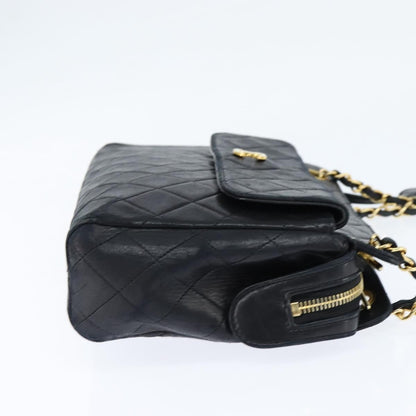 Chanel Vintage Front Pocket Shoulder Bag Quilted Lambskin, BLACK, LEATHER, Shoulder bag
