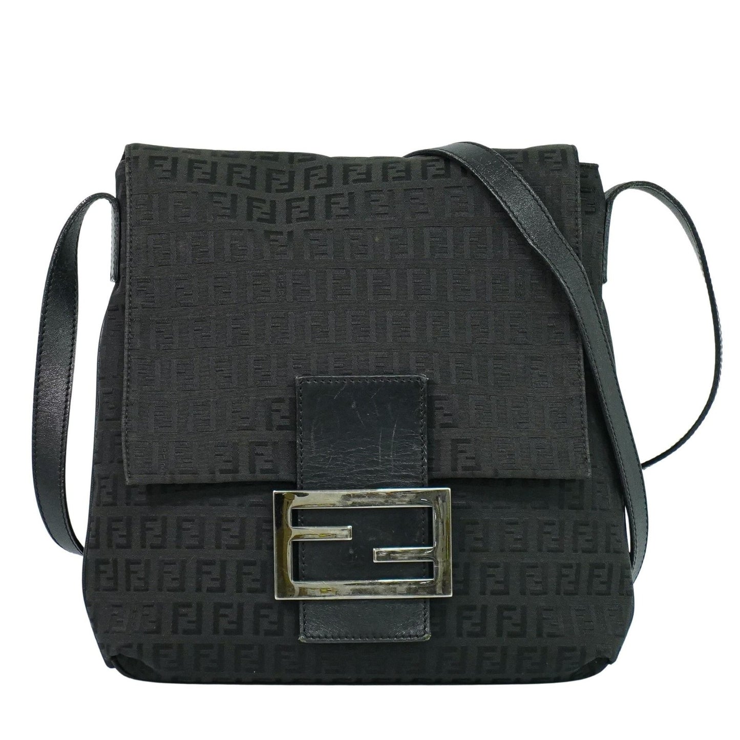 Fendi Vintage Flap Crossbody Bag Zucchino Canvas, BLACK, CANVAS, Shoulder bag