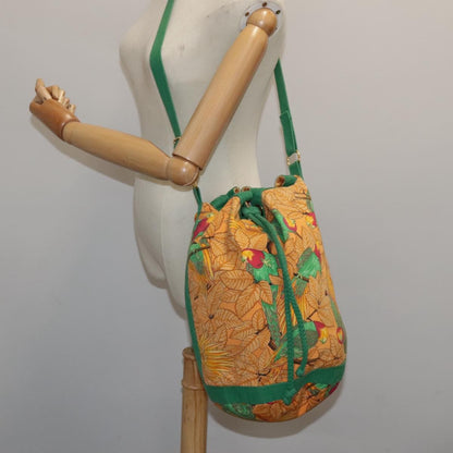 Hermes Vintage Drawstring Bucket Shoulder Bag Printed Canvas, ORANGE, CANVAS, Shoulder bag