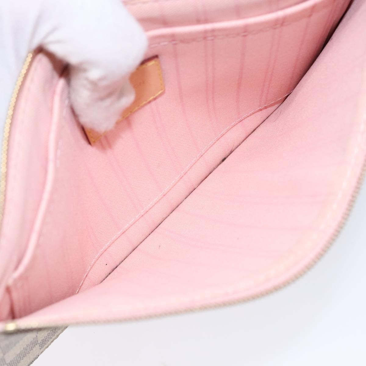 Louis Vuitton Neverfull Pochette Damier, WHITE, CANVAS, Clutche & pouche