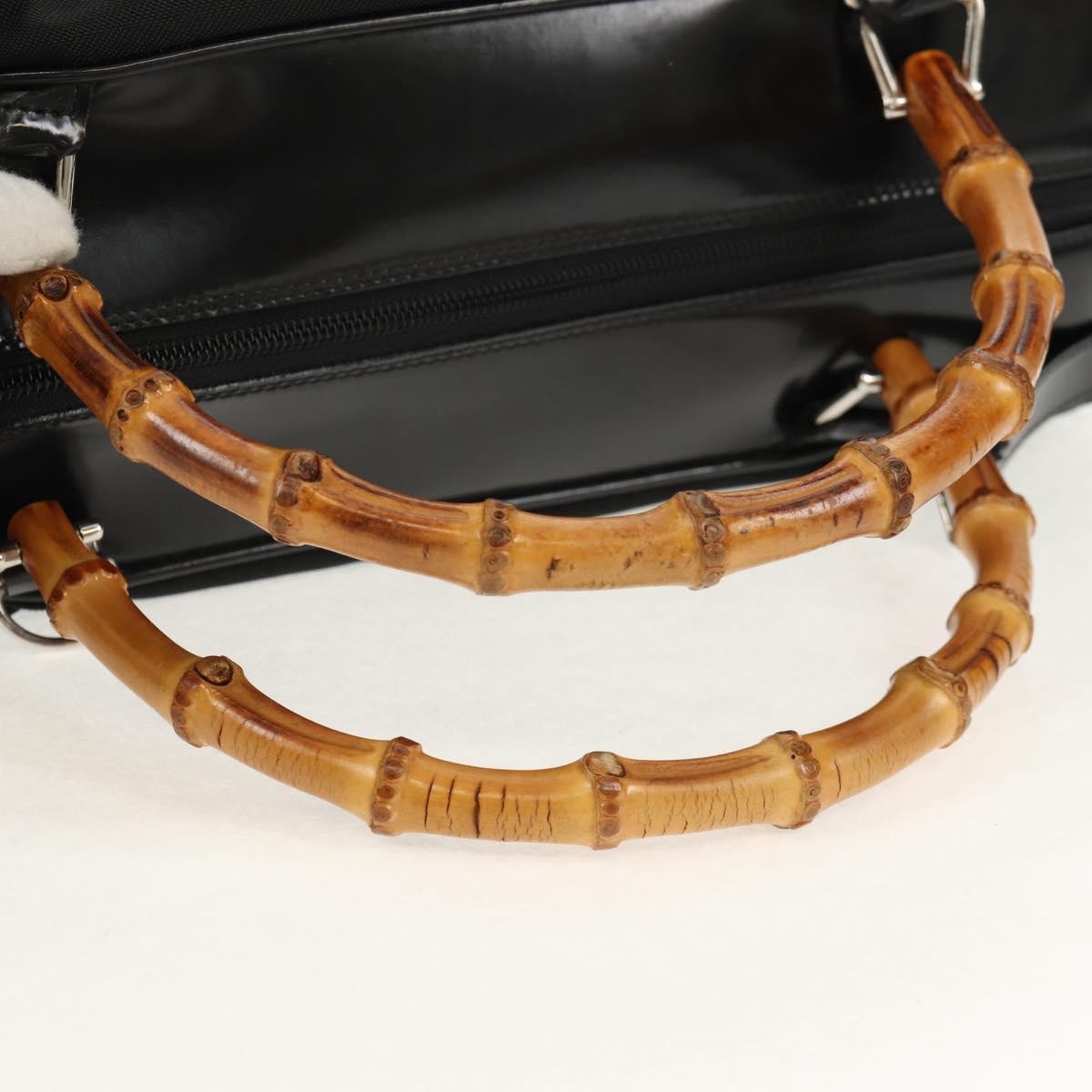 Gucci Vintage Bamboo Handle Bag Nylon, Black, Nylon, Handbag