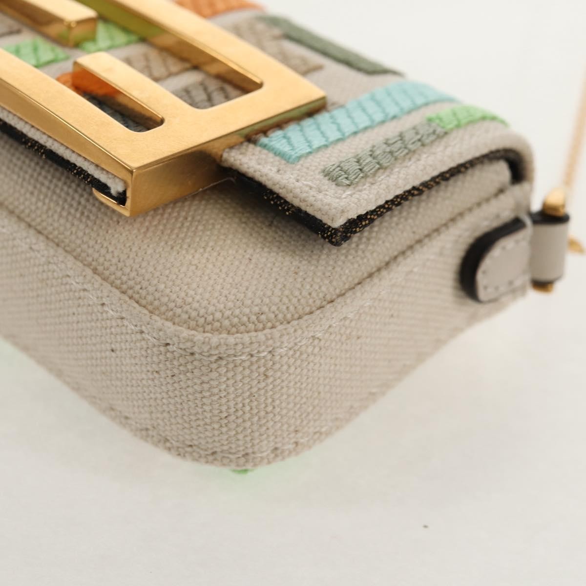 Fendi Chain Baguette Charm Bag Zucca Embroidered Canvas, MULTICOLOUR, CANVAS, Shoulder bag