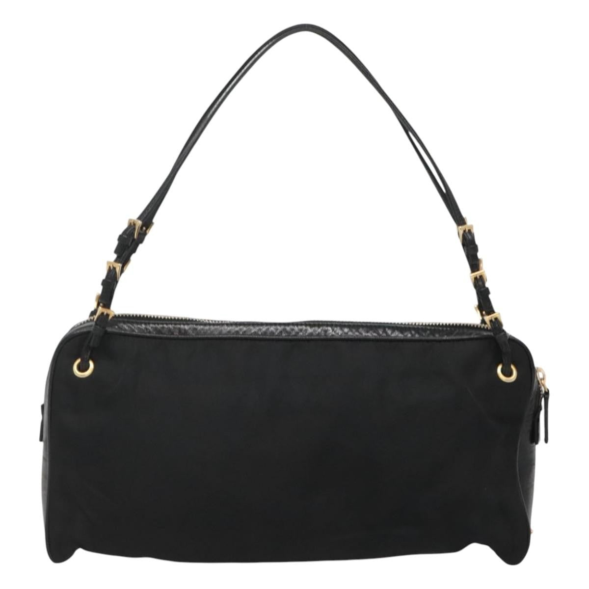 Prada SHOULDER BAG NYLON BLACK GOLD, Black, Nylon, Shoulder Bag