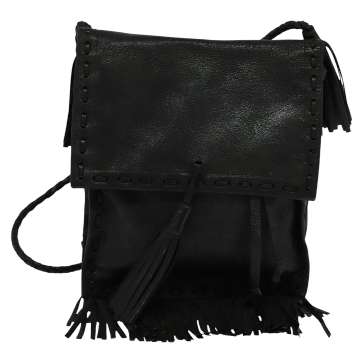 Prada Fringe Flap Crossbody Bag Leather, BLACK, LEATHER, Shoulder bag