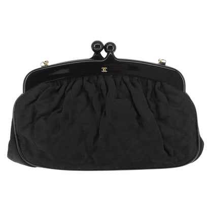 Chanel Vintage Kisslock Frame Bag Pleated Satin, BLACK, SATIN, Shoulder bag