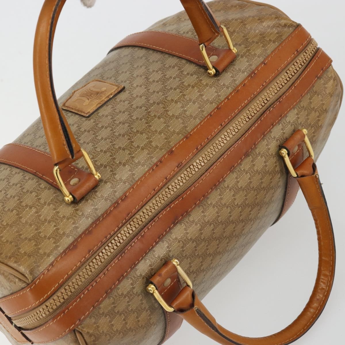 Celine Vintage Macadam Handbag Canvas and Leather, Beige, Canvas, Handbag