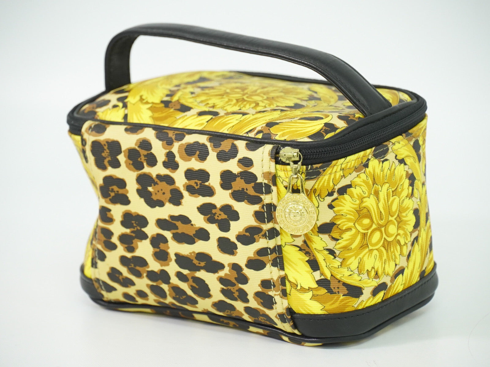 Versace Vanity Hand Bag Canvas and Leather, YELLOW, PVC, Handbag