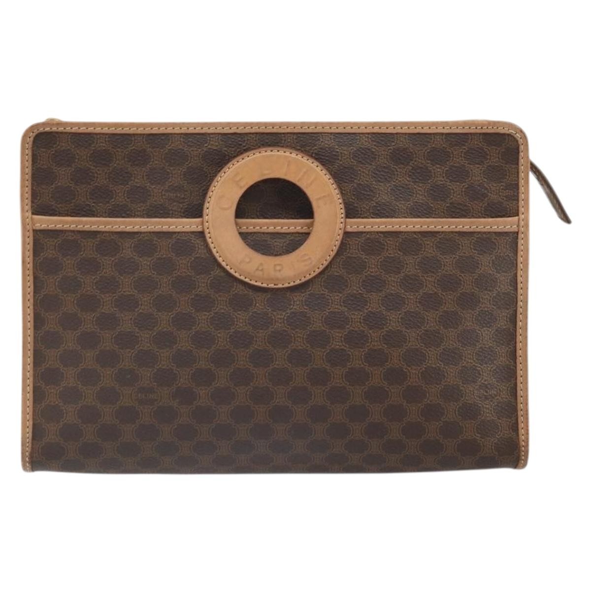 Celine Macadam Pochette Canvas and Leather, BROWN, CANVAS, Clutche & pouche