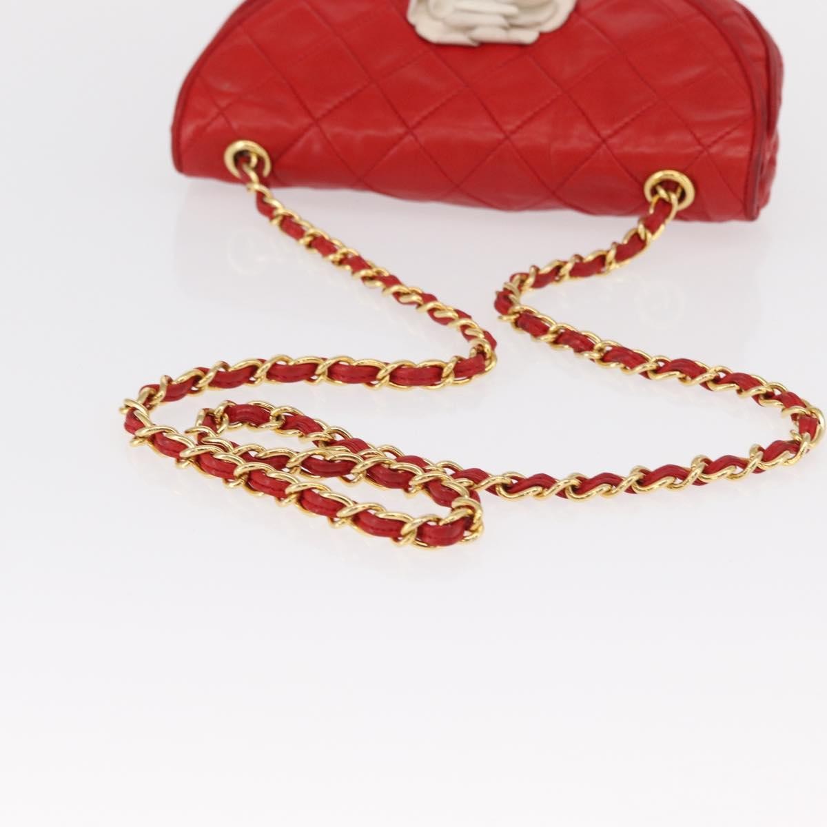 Chanel Camellia Rounded Clutch Satin and Leather, RED, LEATHER, Shoulder bag