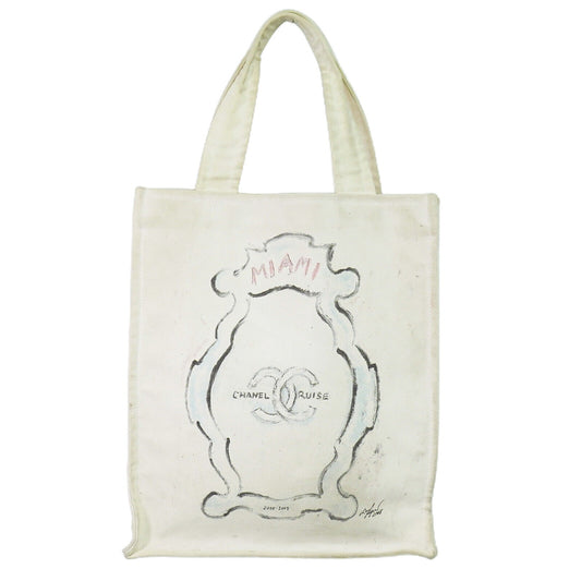 Chanel Cruise Tote Printed Canvas, WHITE, CANVAS, Tote bag