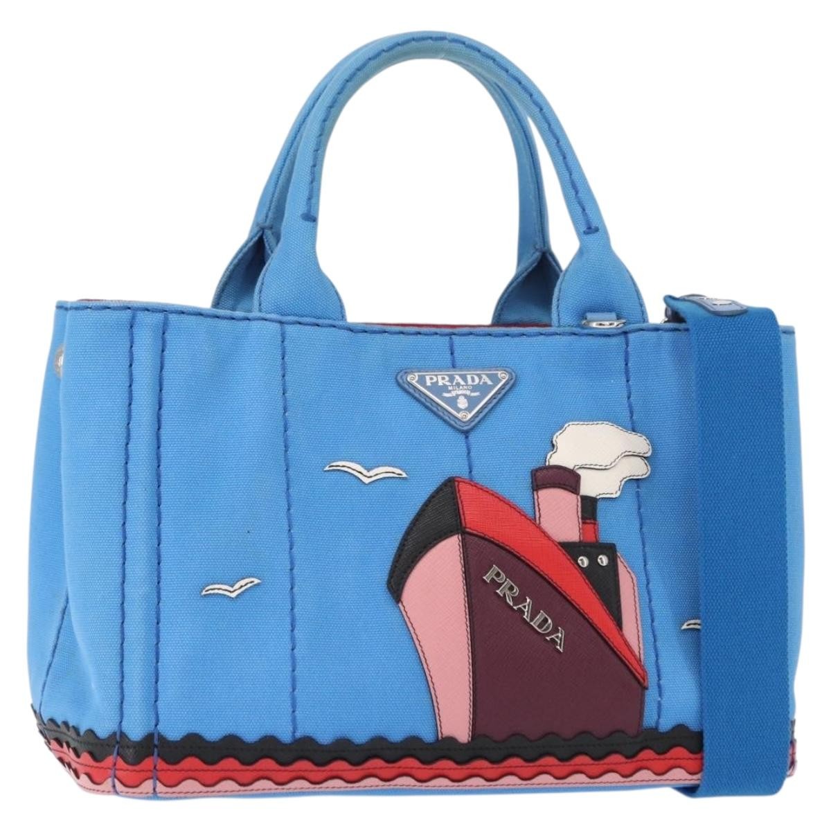 Prada Canapa Convertible Tote Canvas with Applique, BLUE, CANVAS, Tote bag