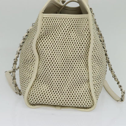 Chanel Deauville Tote Perforated leather, WHITE, LEATHER, Tote bag