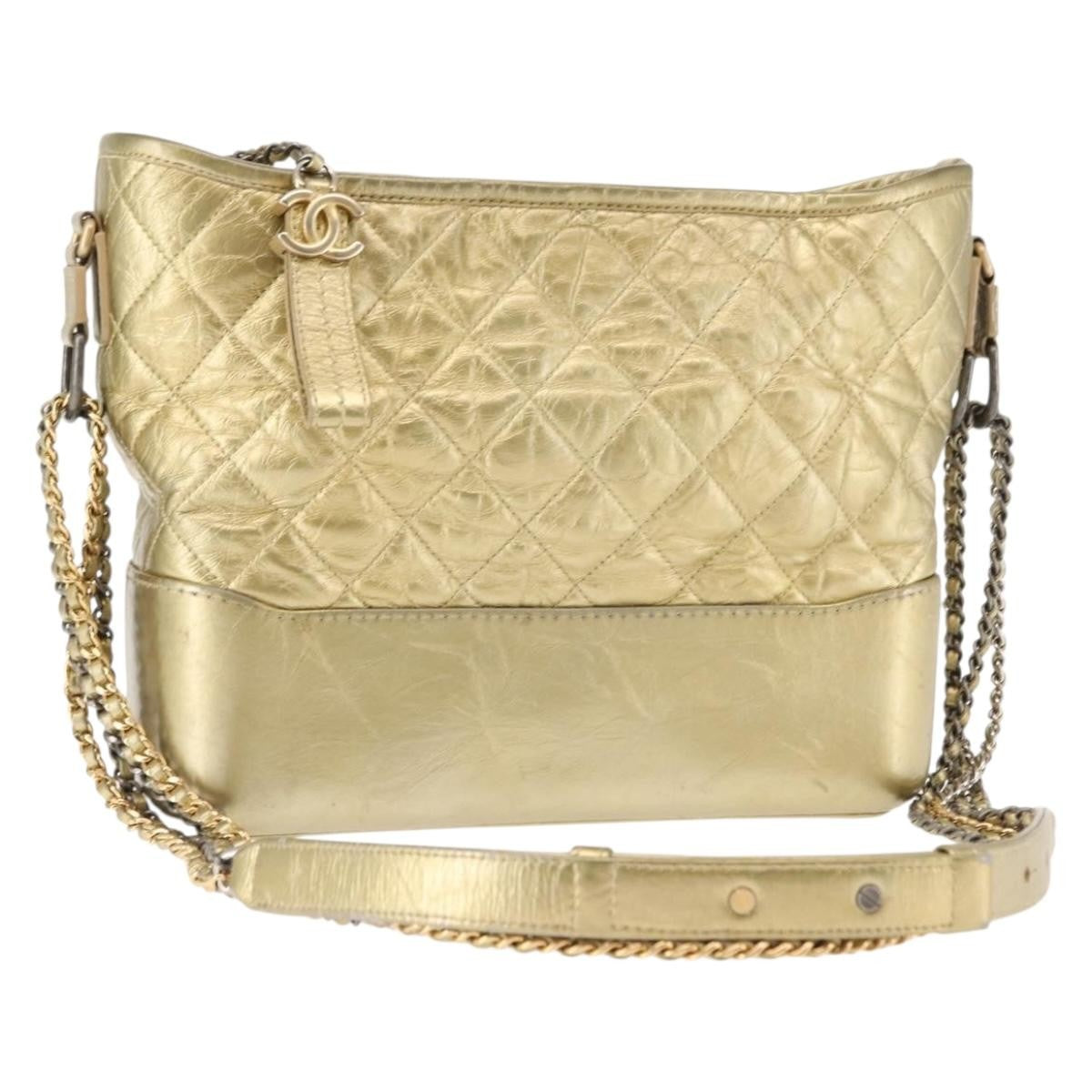 Chanel Gabrielle Hobo Quilted Metallic Aged Calfskin, GOLD, LEATHER, Shoulder bag