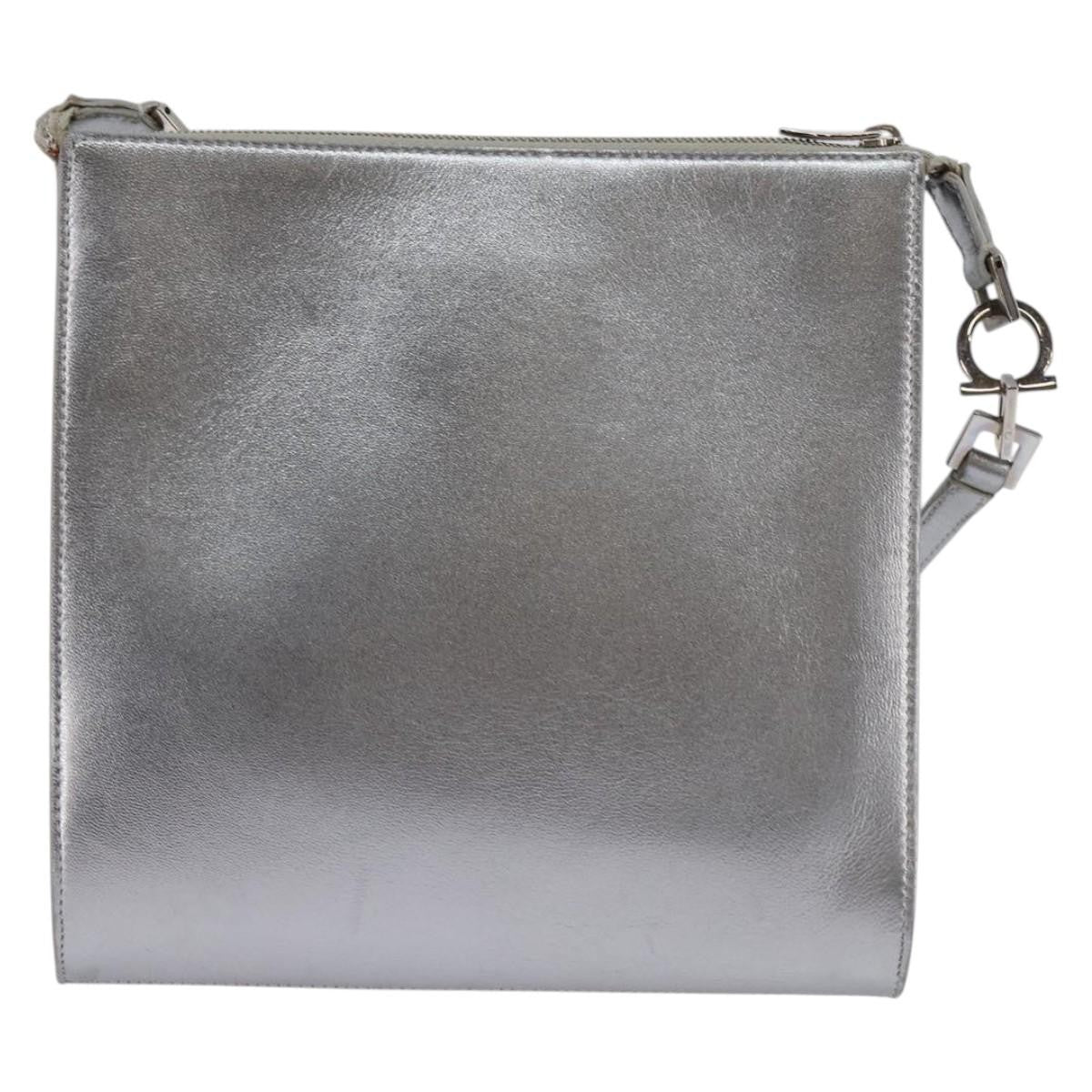 Salvatore Ferragamo Gancini Shoulder Bag Leather, SILVER, LEATHER, Shoulder bag