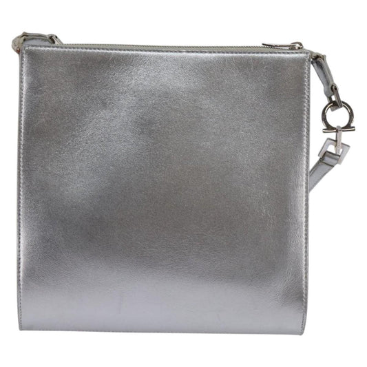 Salvatore Ferragamo Gancini Shoulder Bag Leather, SILVER, LEATHER, Shoulder bag