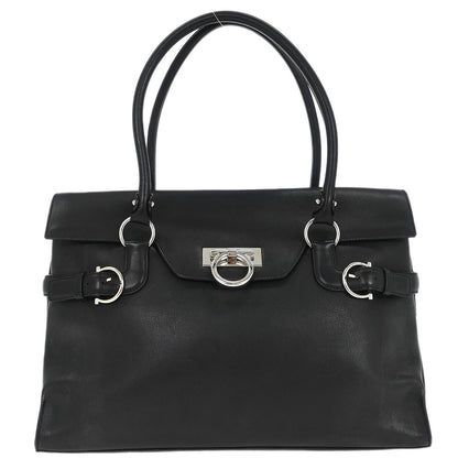 Salvatore Ferragamo Gancini handbag Leather, BLACK, LEATHER, Handbag