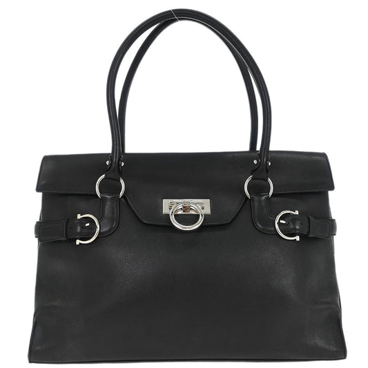 Salvatore Ferragamo Gancini handbag Leather, BLACK, LEATHER, Handbag