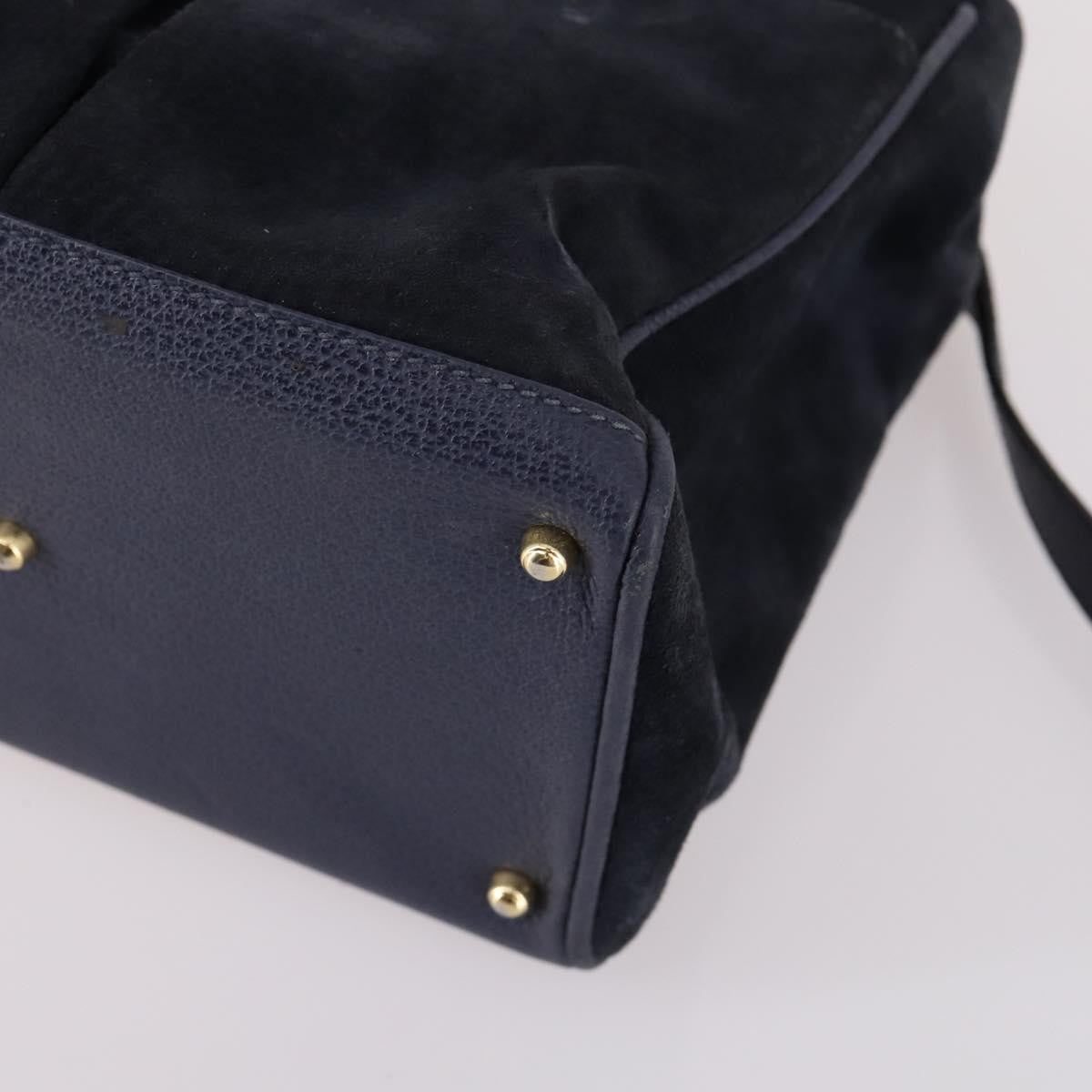 Gucci Vintage Bamboo Front Pocket Tote Suede, NAVY, SUEDE, Handbag