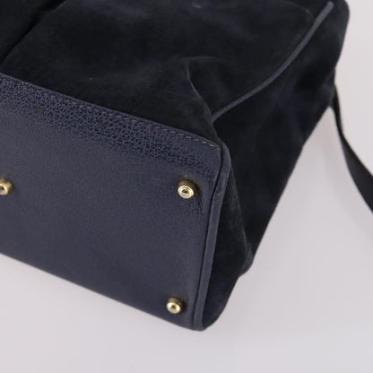 Gucci Vintage Bamboo Front Pocket Tote Suede, NAVY, SUEDE, Handbag