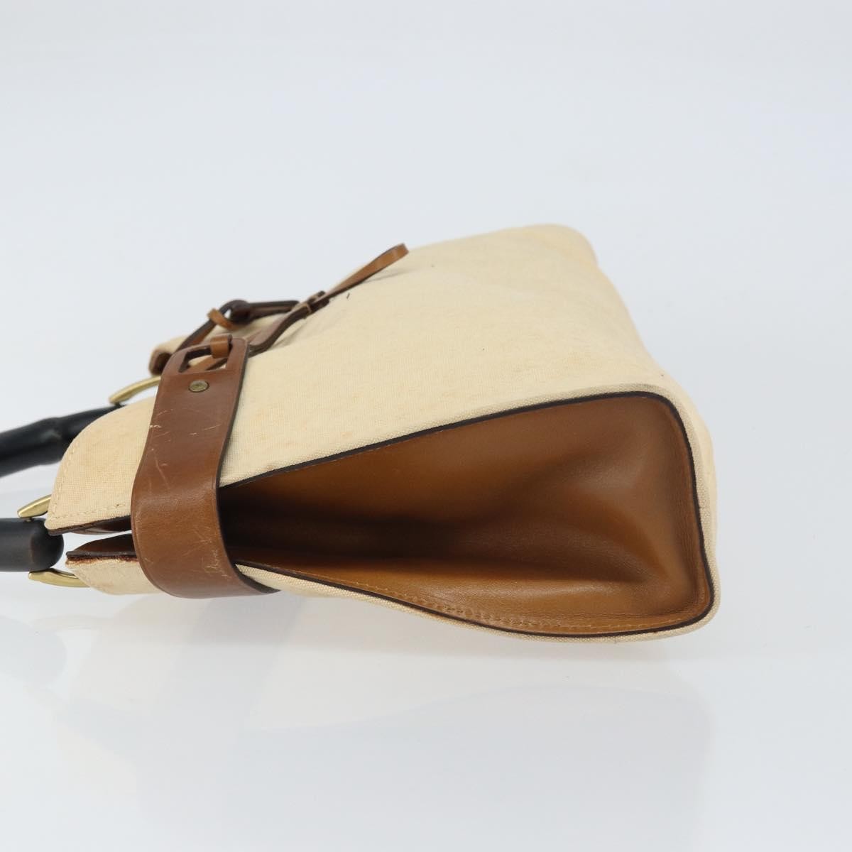 Gucci Vintage Bamboo Handle Bag Canvas, BEIGE, CANVAS, Tote bag