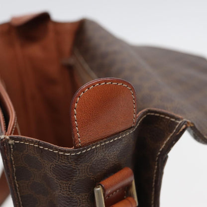 Celine Vintage Macadam Circle Logo Shoulder Bag Canvas and Leather, BROWN, CANVAS, Shoulder bag