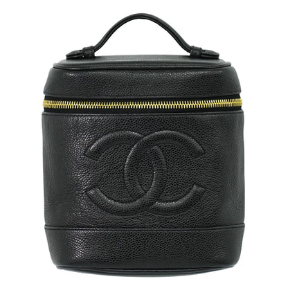 Chanel Vintage Timeless Cosmetic Case Caviar, BLACK, LEATHER, Toiletry Case