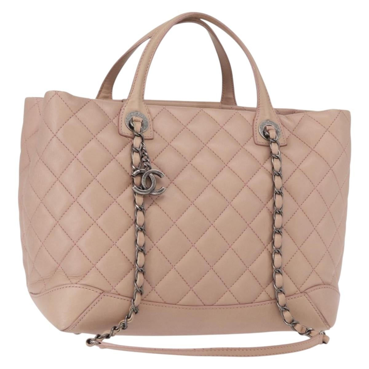 Chanel Easy Shopping Tote Quilted Calfskin, PINK, LEATHER, Tote bag