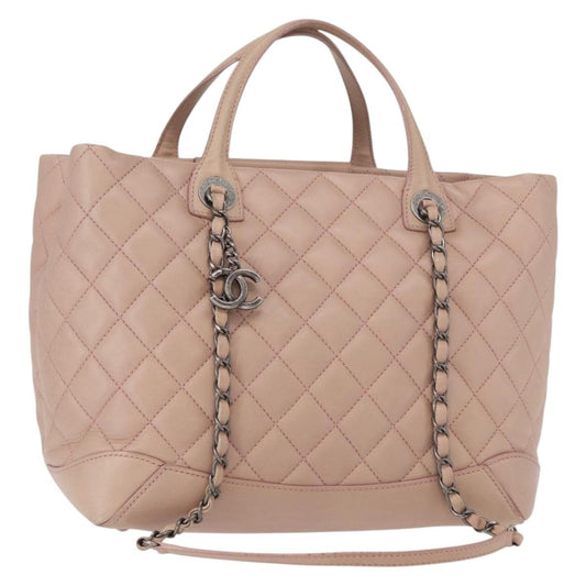 Chanel Easy Shopping Tote Quilted Calfskin, PINK, LEATHER, Tote bag