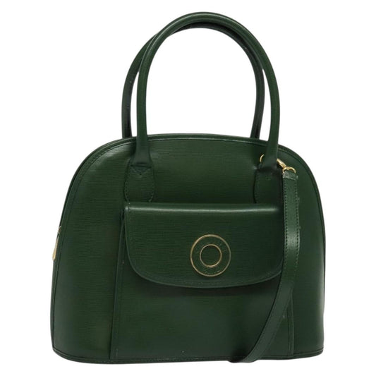 Celine Circle Logo Handbag Leather, GREEN, LEATHER, Handbag