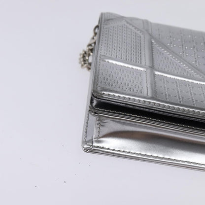 Christian Dior Diorama Wallet on Chain Metallic Distressed Calfskin, SILVER, LEATHER, Wallets