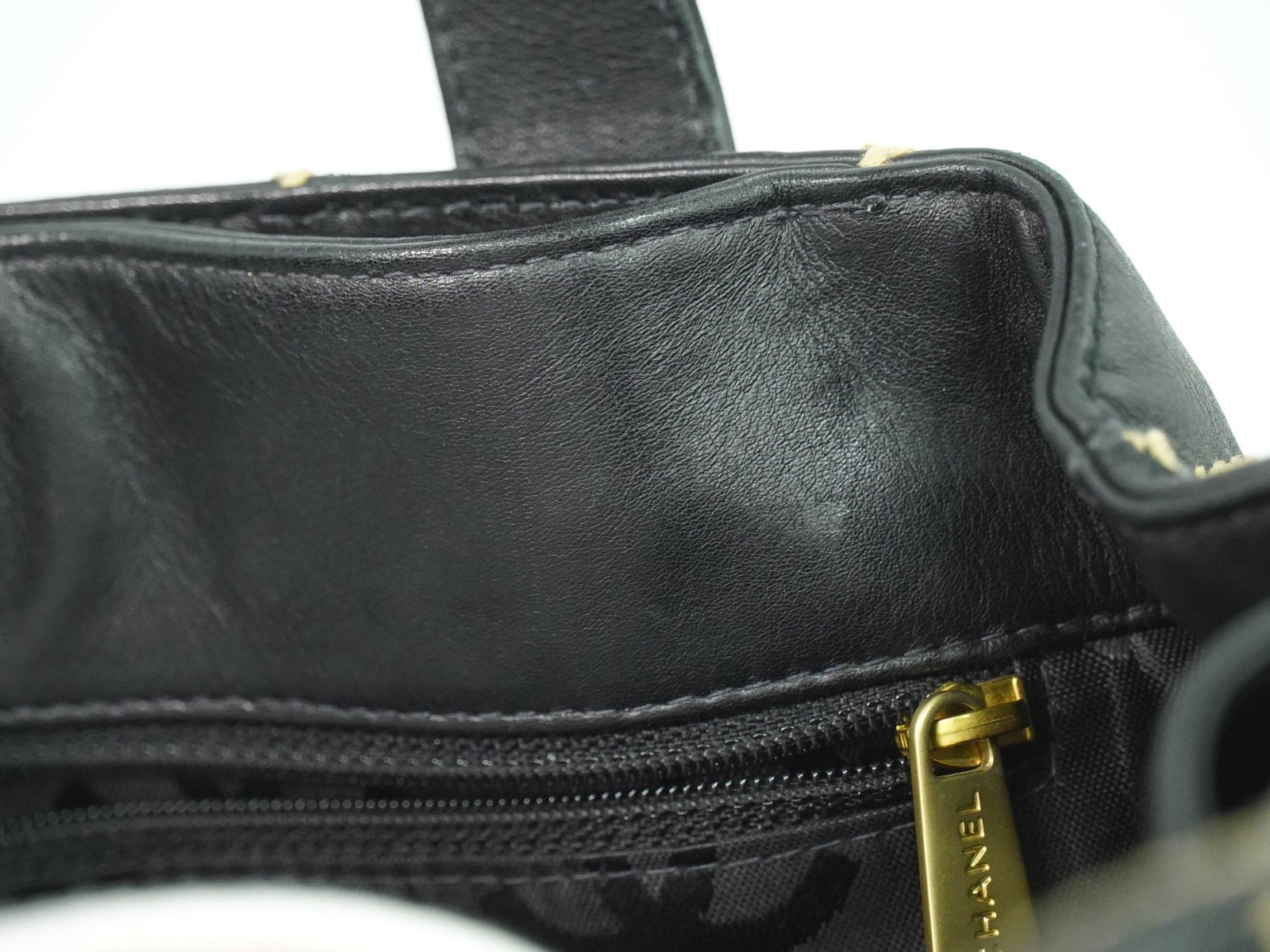 Chanel Surpique Tote Quilted Leather, BLACK, LEATHER, Handbag