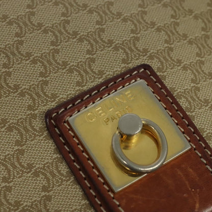 Celine Vintage Macadam Shoulder Bag Canvas and Leather, BEIGE, CANVAS, Shoulder bag