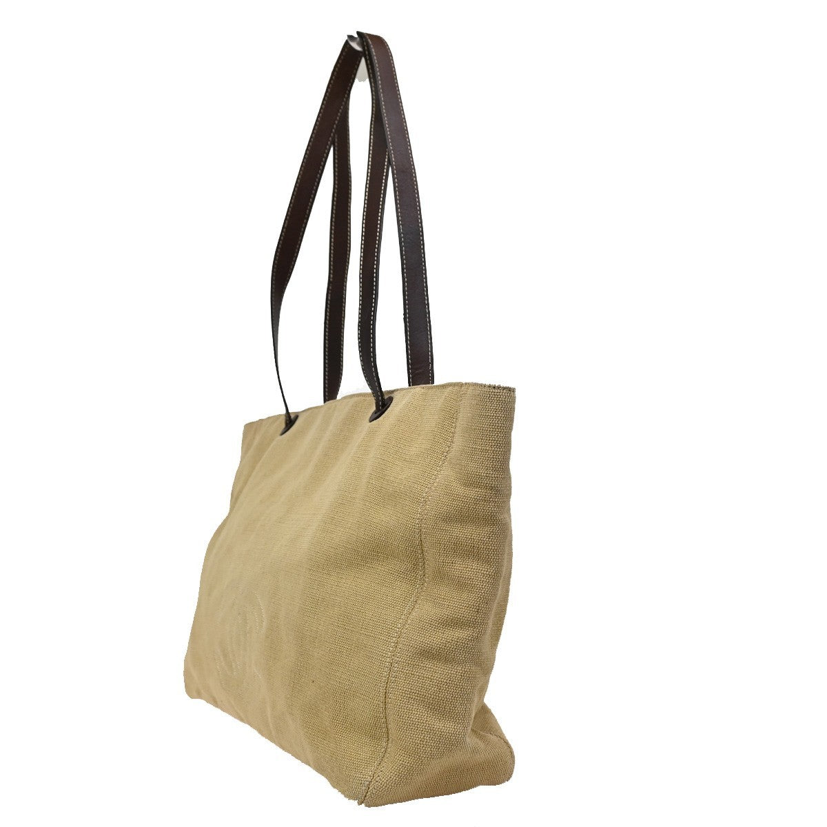 Chanel Vintage CC Tote Canvas with Leather, BEIGE, CANVAS, Tote bag