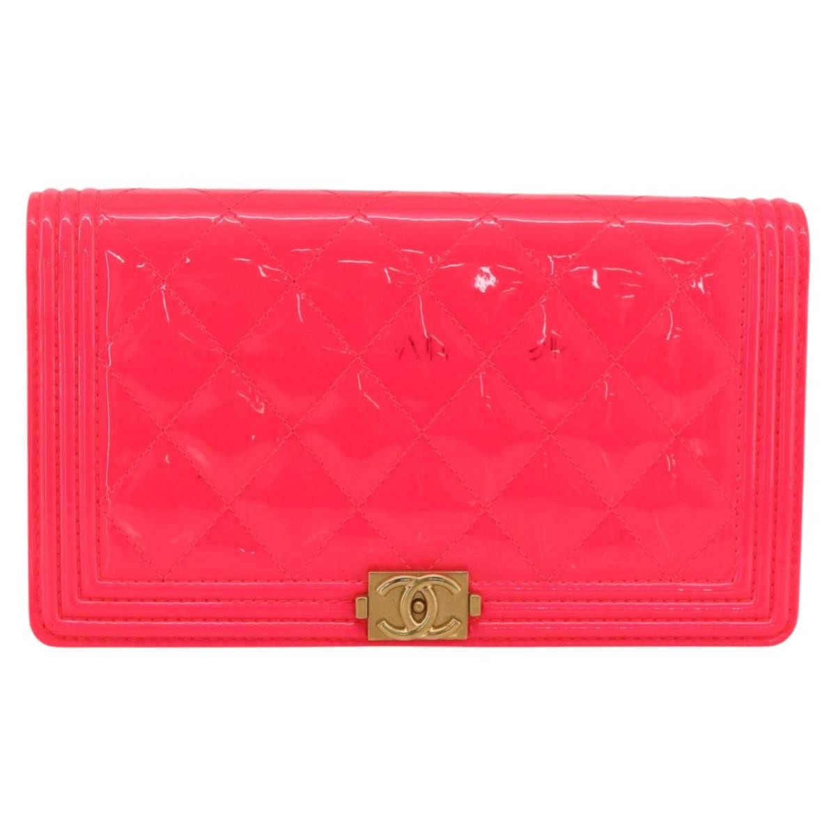 Chanel Boy Yen Wallet Quilted Patent, PINK, PATENT_LEATHER, Wallets