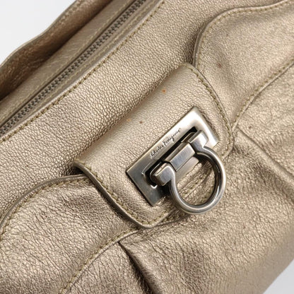 Salvatore Ferragamo Gancini Tote Leather, GOLD, LEATHER, Tote bag