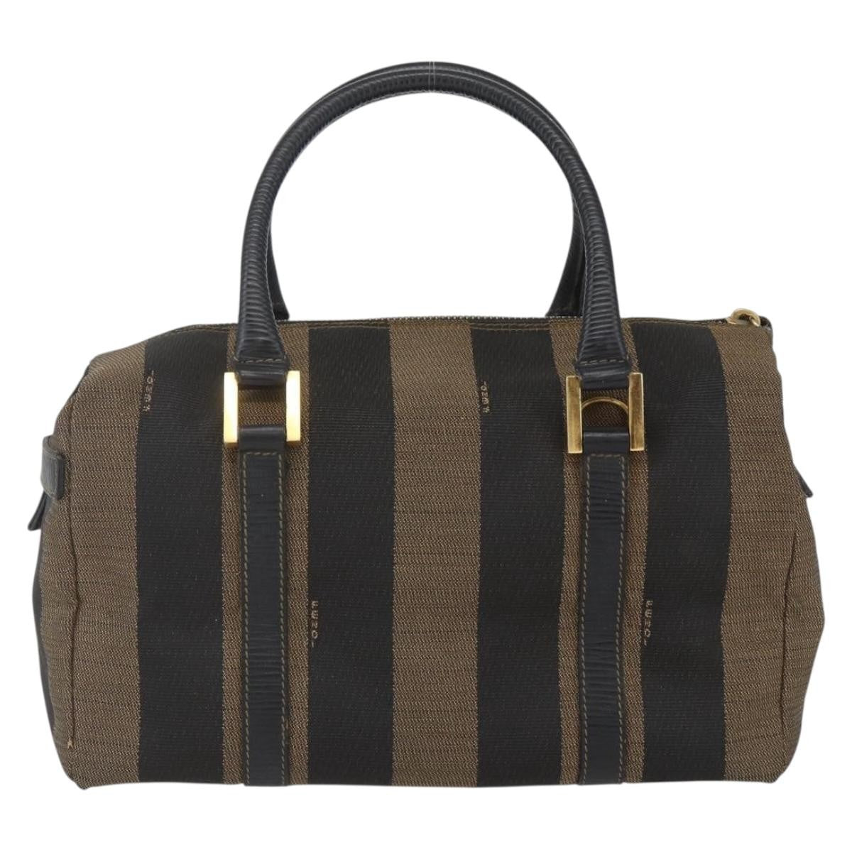 Fendi Vintage Pequin Convertible Boston Bag Coated Canvas, BROWN, CANVAS, Travel bag