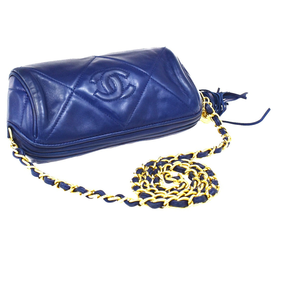 Chanel Vintage Diamond CC Barrel Bag Quilted Leather, BLUE, LEATHER, Shoulder bag