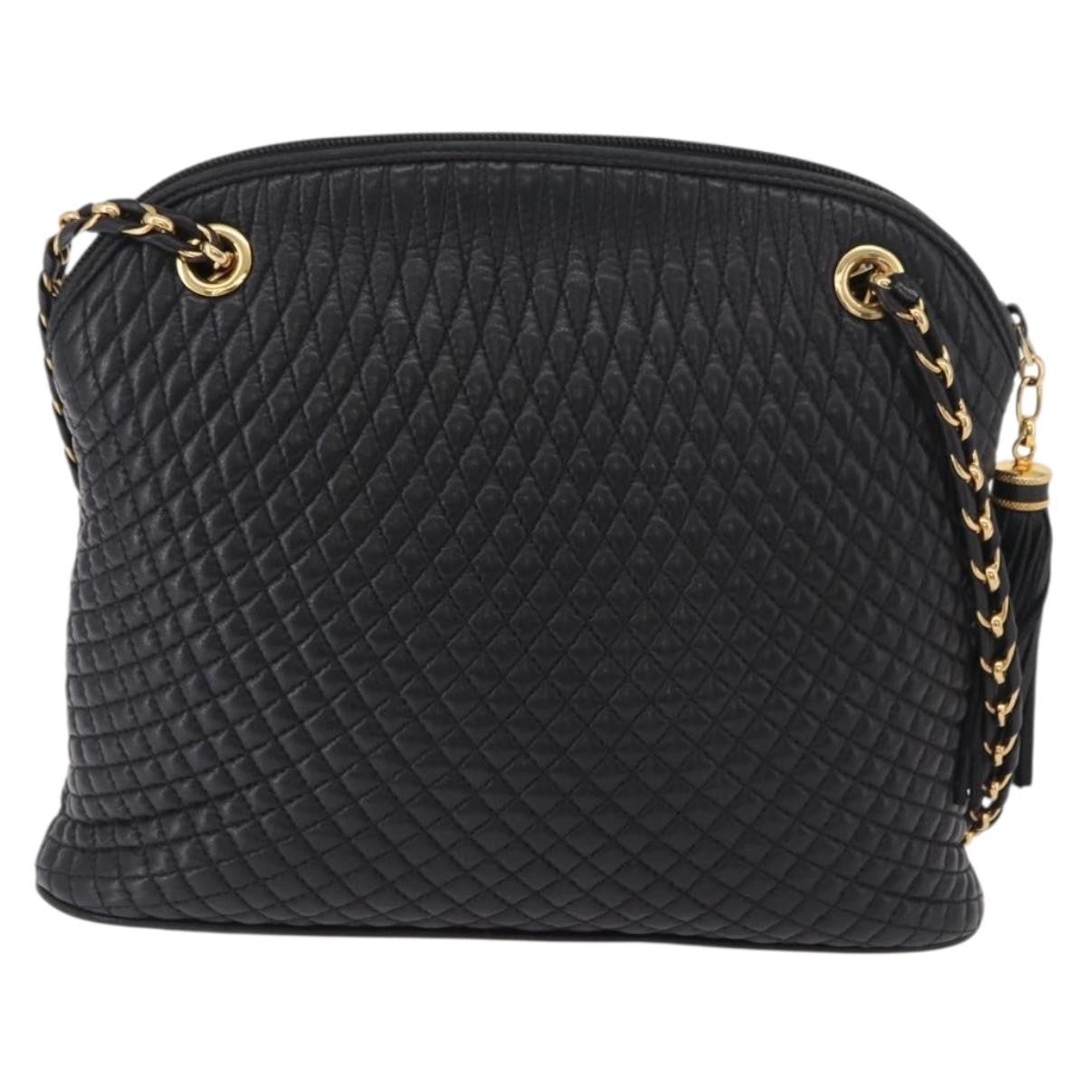 Bally Vintage Chain Shoulder Bag Quilted Leather, Black, Leather, Shoulder Bag